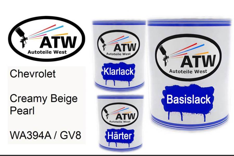 Chevrolet, Creamy Beige Pearl, WA394A / GV8: 1L Lackdose + 1L Klarlack + 500ml Härter - Set, von ATW Autoteile West.